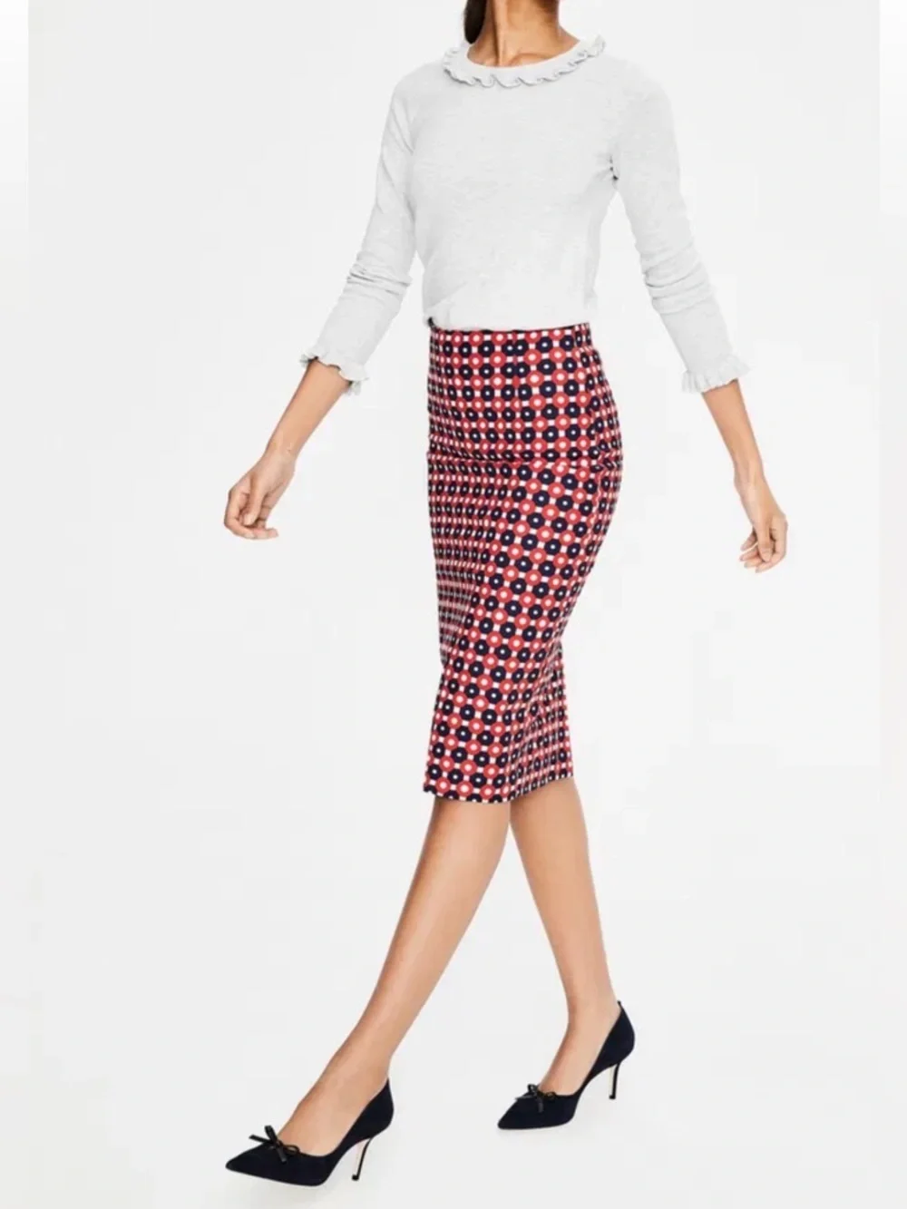 Boden Richmond Red White & Navy Geometric Pencil Skirt